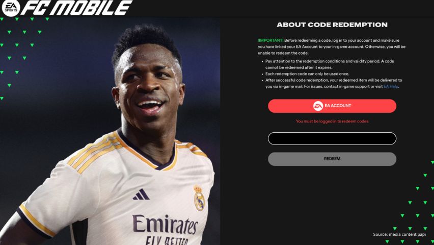 Halaman Redeem Kode FC Mobile