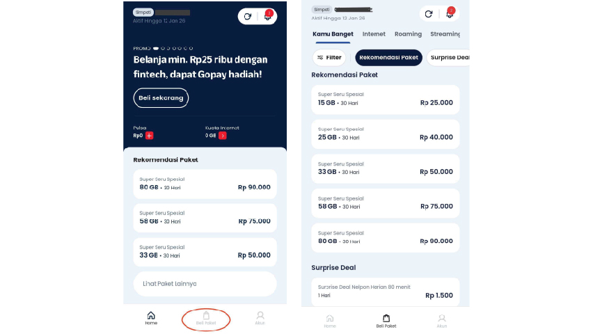 Pilih Menu Beli Paket