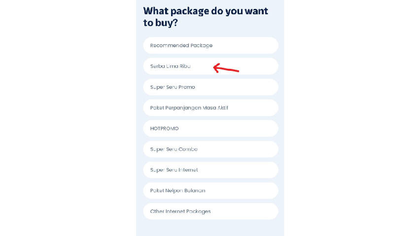 Pilih paket yang diinginkan