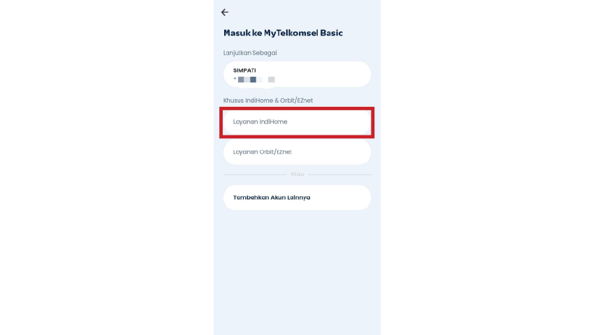 Pada halaman Login, klik menu Layanan IndiHome