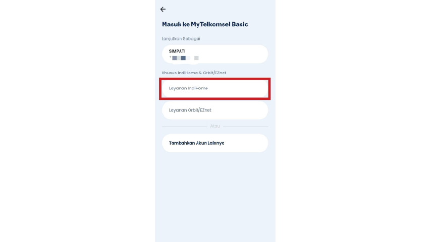 Pada halaman Login, klik menu Layanan IndiHome