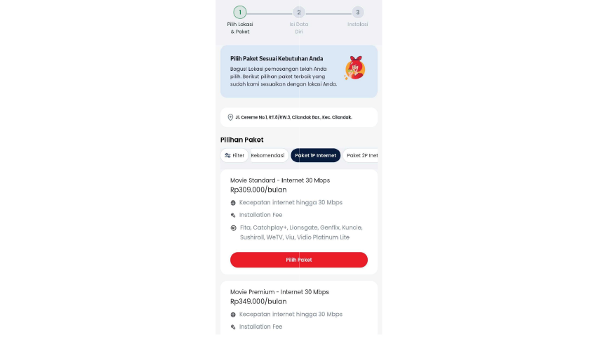 Pilih paket internet yang dibutuhkan