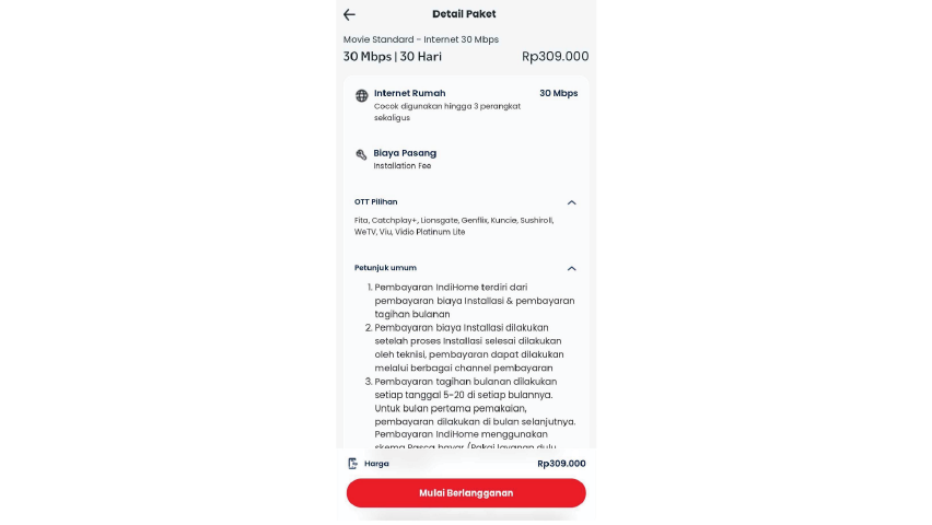 Halaman detail paket akan muncul