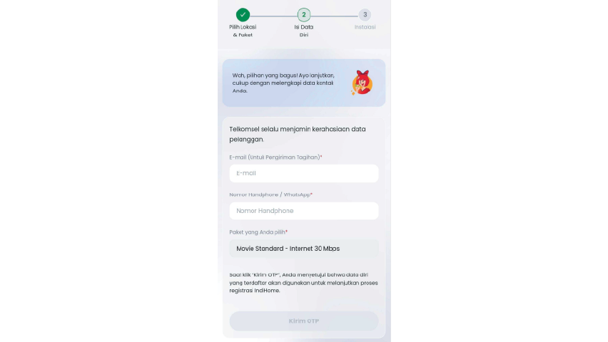Isi data berupa e-mail dan nomor telepon