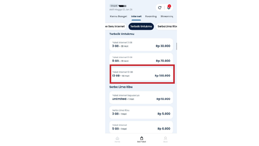 Klik paket sesuai kebutuhan