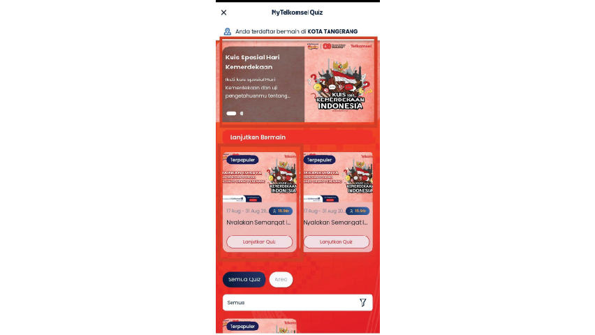 Aplikasi akan beralih ke halaman MyTelkomsel Quiz