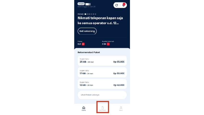 Klik menu Beli Paket