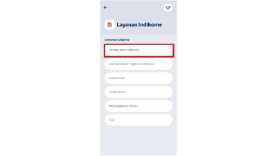 Pada halaman Layanan IndiHome, pilih opsi Pasang Baru IndiHome