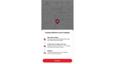 Notifikasi 3 langkah pasang baru IndiHome akan muncul di layar aplikasi