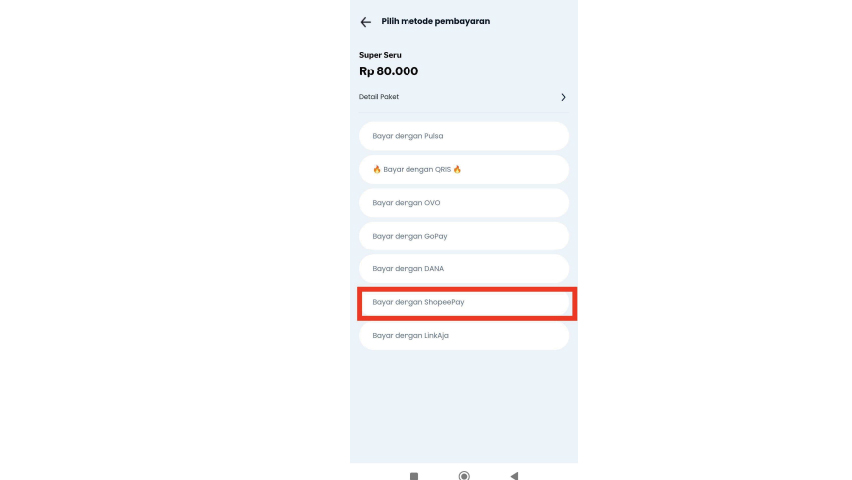 Pilih metode pembayaran dan pilih Bayar dengan ShopeePay