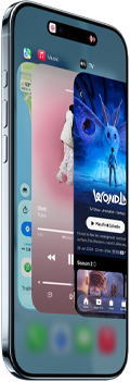 iPhone Air, eksterior depan, eksterior samping, profil tipis, Dynamic Island di tengah atas, fitur Pengalih App sedang digunakan, tombol: Tindakan, volume