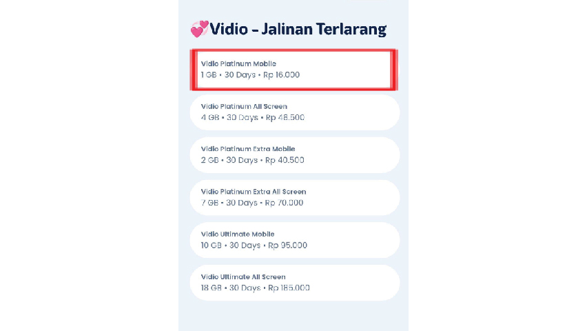 Pilih paket yang mau dibeli