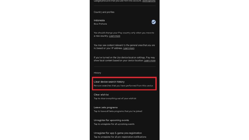 Klik Clear Device History