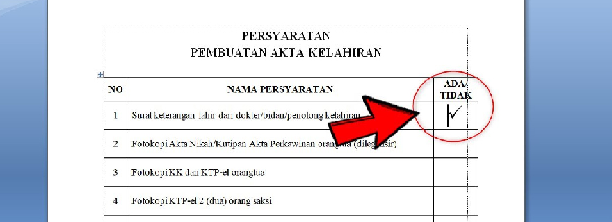 tanda centang di word