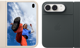 iPhone Duo, dilipat, layar luar menampilkan notifikasi Siri AI yang menunjukkan pembaruan kalender